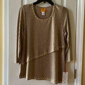 NWT  Ruby Rd. Women’s gold‎ PM embellished with gold trim